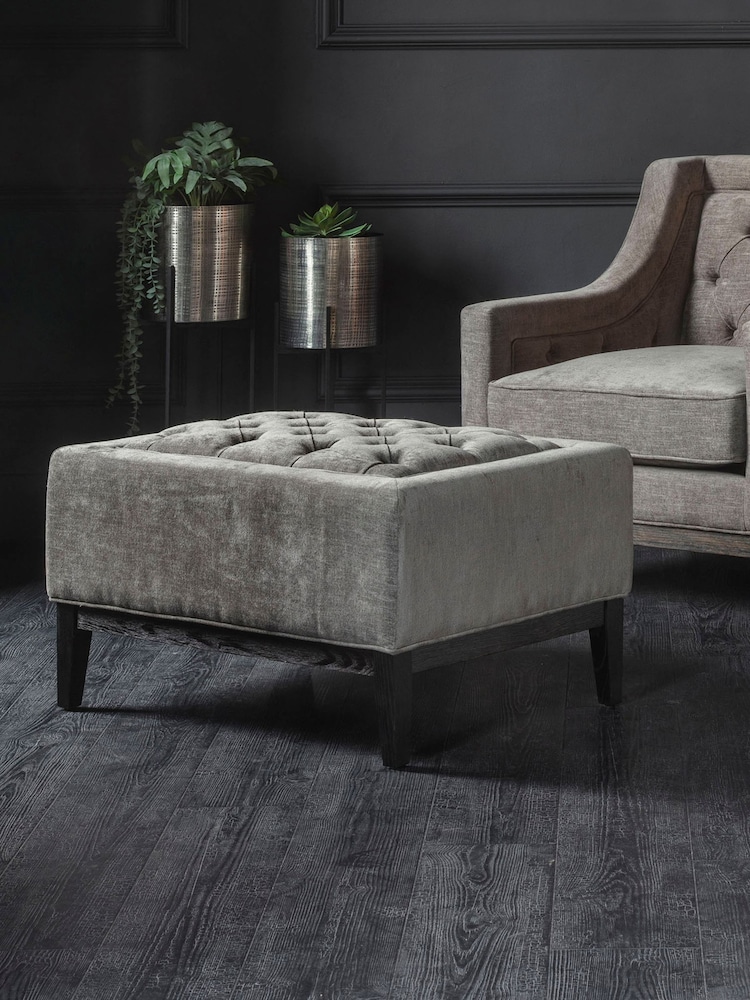Libra Warm Grey Theodore Buttoned Stool - Image 1 of 4
