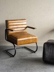 Libra Cognac Brown Henrick Occasional Leather Chair - Image 1 of 6