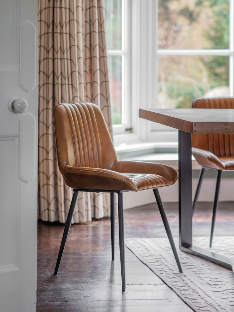 Libra Set of 2 Brown Pembroke Leather Dining Chairs - Image 1 of 5
