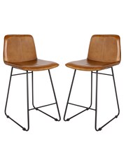 Libra Brown Robinson Leather Bar Stools Set of 2 - Image 2 of 6