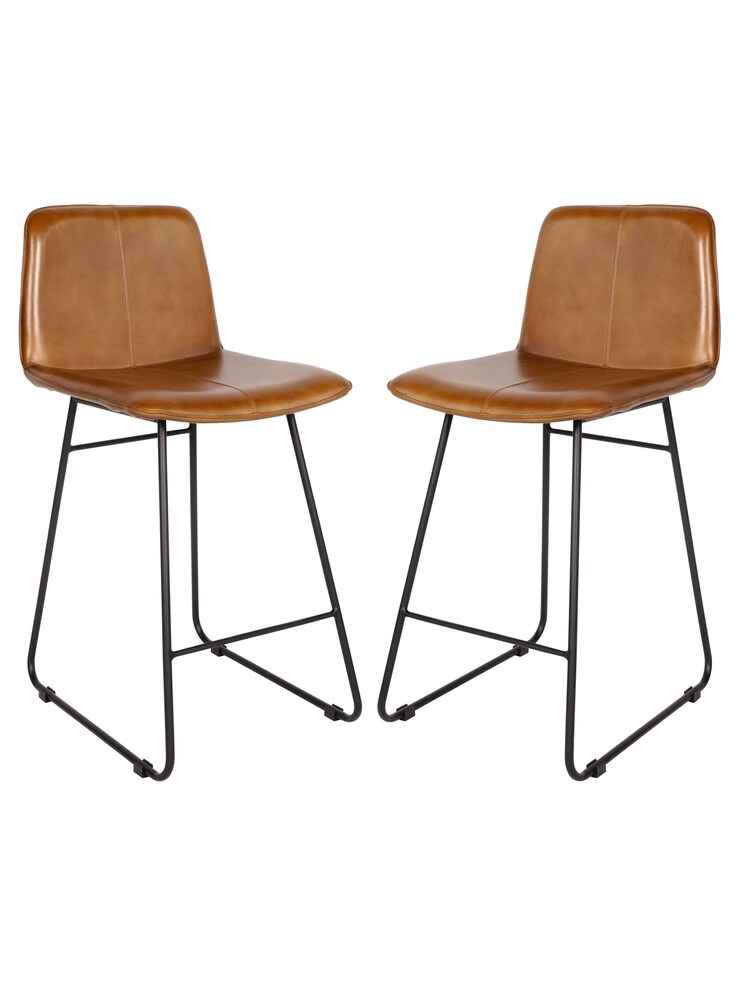 Libra Brown Robinson Leather Bar Stools Set of 2 - Image 2 of 6