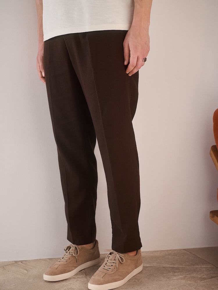 Brown Regular Fit Cotton Linen Blend Elasticated Back Trousers - Image 2 of 9