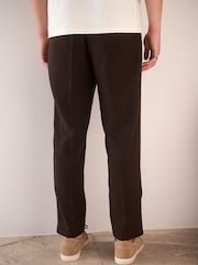 Brown Regular Fit Cotton Linen Blend Elasticated Back Trousers - Image 3 of 9