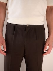 Brown Regular Fit Cotton Linen Blend Elasticated Back Trousers - Image 4 of 9