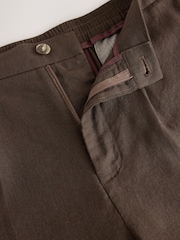 Brown Regular Fit Cotton Linen Blend Elasticated Back Trousers - Image 7 of 9