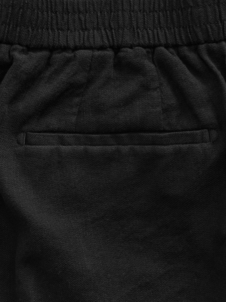 Чорний - стандартний крій Cotton льон Blend Elasticated Back штани - Image 10 of 11