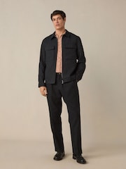Black Regular Fit Cotton Linen Blend Elasticated Back Trousers - Image 2 of 11