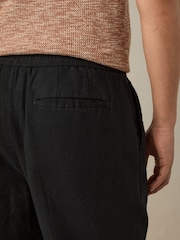 Black Regular Fit Cotton Linen Blend Elasticated Back Trousers - Image 4 of 11