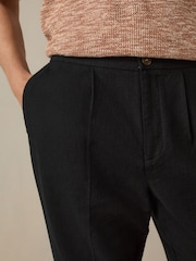 Black Regular Fit Cotton Linen Blend Elasticated Back Trousers - Image 5 of 11