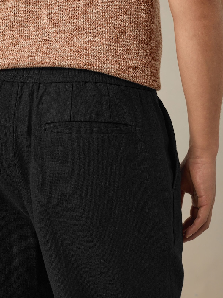 Чорний - стандартний крій Cotton льон Blend Elasticated Back штани - Image 5 of 11
