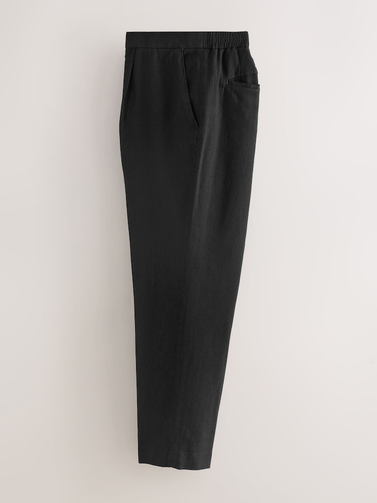 Чорний - стандартний крій Cotton льон Blend Elasticated Back штани - Image 7 of 11