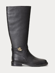 Lauren Ralph Lauren Hallee Tumbled Leather Black Tall Boots - Image 1 of 3
