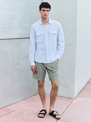 Verde sálvia - Smart Cotton Blend Side Adjuster Shorts With Linen and Lyocell - Imagem 2 de 5