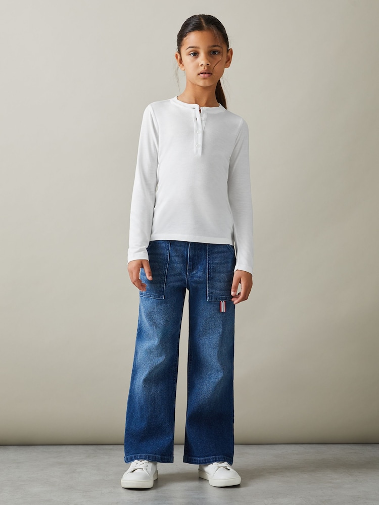 Reiss Ivory Tess 4-9 yrs Grandad Collar Long-Sleeve Top - Image 1 of 4
