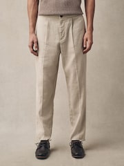 Ecru Regular Fit Cotton Linen Blend Elasticated Back Trousers - Image 1 of 9