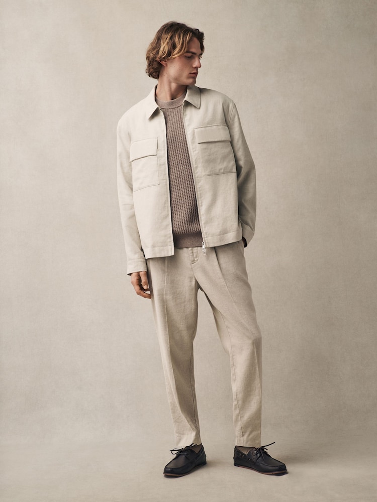 Ecru Regular Fit Cotton Linen Blend Elasticated Back Trousers - Image 2 of 9