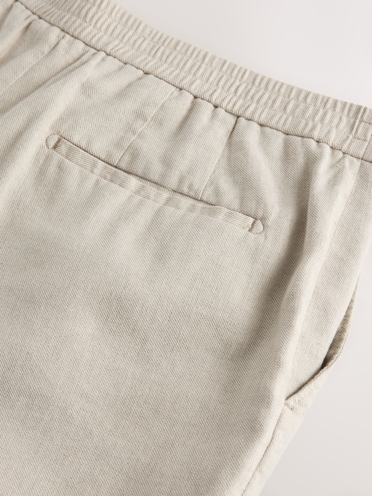 Ecru Regular Fit Cotton Linen Blend Elasticated Back Trousers - Image 9 of 9