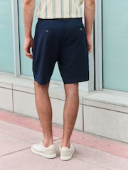 Navy Blue Smart Cotton Blend Side Adjuster Shorts With Linen and Lyocell - Image 2 of 9