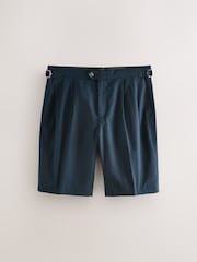 Navy Blue Smart Cotton Blend Side Adjuster Shorts With Linen and Lyocell - Image 5 of 9