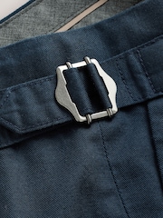 Navy Blue Smart Cotton Blend Side Adjuster Shorts With Linen and Lyocell - Image 6 of 9