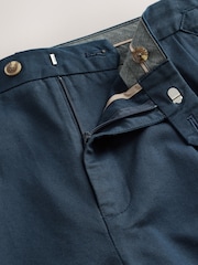 Navy Blue Smart Cotton Blend Side Adjuster Shorts With Linen and Lyocell - Image 7 of 9