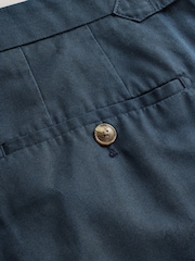 Navy Blue Smart Cotton Blend Side Adjuster Shorts With Linen and Lyocell - Image 8 of 9