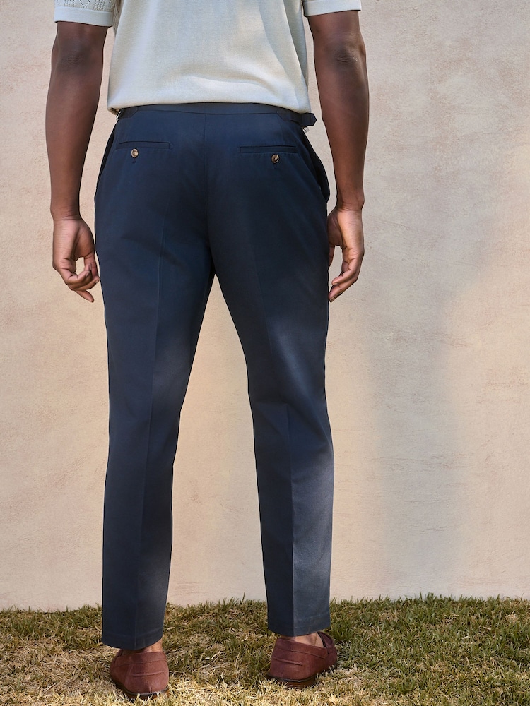 Marineblau/blau - Smart Cotton Blend Side Adjuster Trousers with Linen and Lyocell - Image 3 of 9