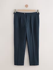 Navy Blue Regular Fit Cotton Linen Blend Trousers with Side Adjuster - Image 5 of 5