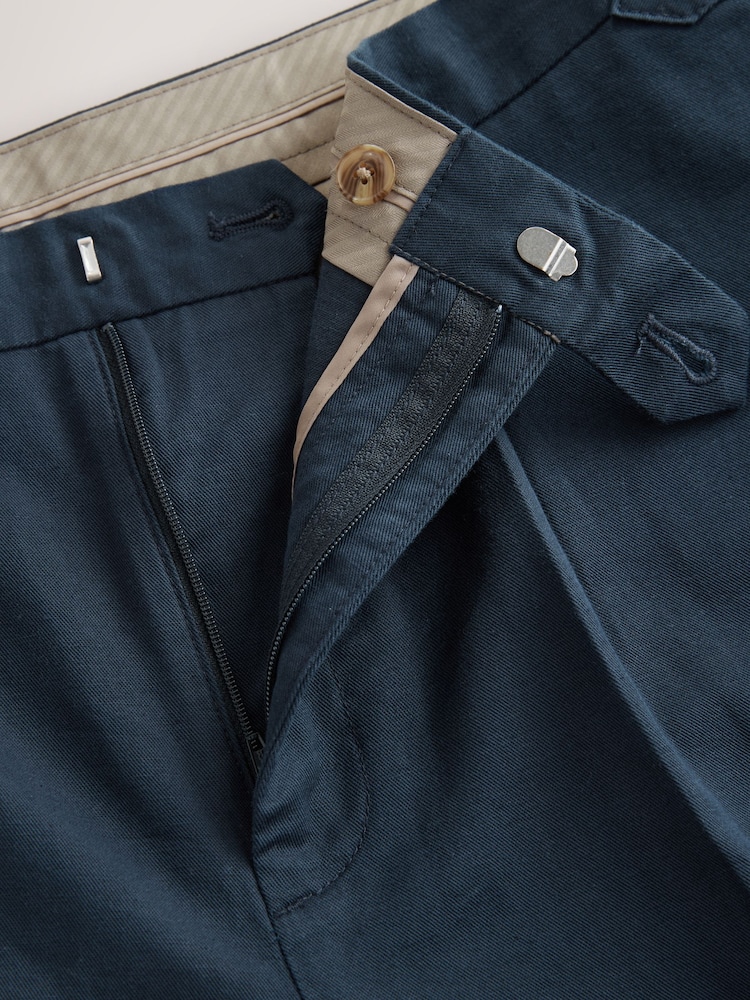 Navy Blue Regular Fit Cotton Linen Blend Trousers with Side Adjuster - Image 5 of 5
