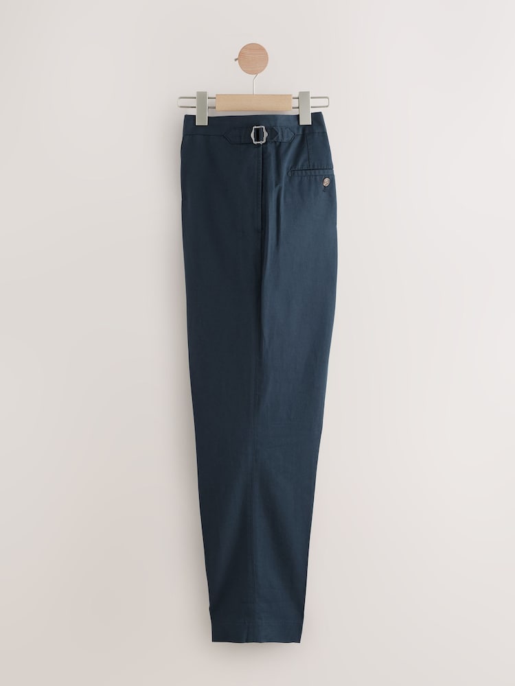 Marineblau/blau - Smart Cotton Blend Side Adjuster Trousers with Linen and Lyocell - Image 6 of 9