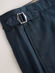 Mornarsko modra - Regular Fit Cotton Linen Blend Trousers with Side Adjuster - Slika 8 iz 9