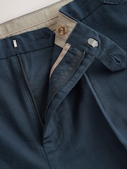 Mornarsko modra - Regular Fit Cotton Linen Blend Trousers with Side Adjuster - Slika 9 iz 9