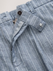 Blue Regular Fit Linen Blend Stripe Elasticated Back Trousers - Image 11 of 12