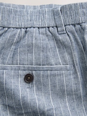 Blue Regular Fit Linen Blend Stripe Elasticated Back Trousers - Image 12 of 12