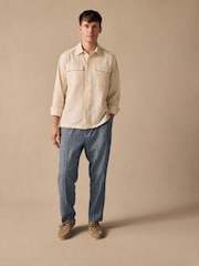 Blue Regular Fit Linen Blend Stripe Elasticated Back Trousers - Image 2 of 12