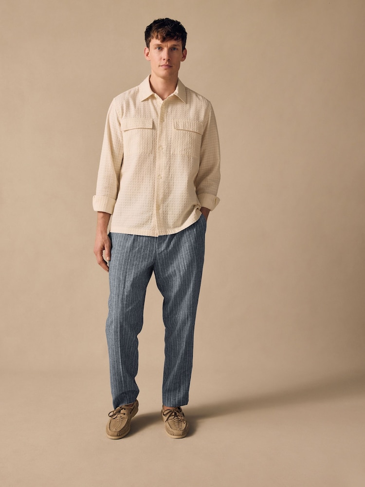 Blue Regular Fit Linen Blend Stripe Elasticated Back Trousers - Image 2 of 12