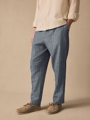 Blue Regular Fit Linen Blend Stripe Elasticated Back Trousers - Image 3 of 12