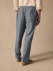 Blue Regular Fit Linen Blend Stripe Elasticated Back Trousers - Image 4 of 12