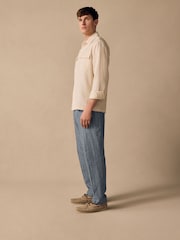 Blue Regular Fit Linen Blend Stripe Elasticated Back Trousers - Image 5 of 12
