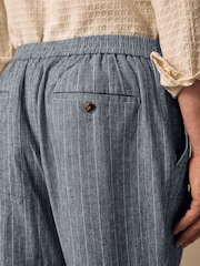 Blue Regular Fit Linen Blend Stripe Elasticated Back Trousers - Image 6 of 12