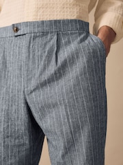 Blue Regular Fit Linen Blend Stripe Elasticated Back Trousers - Image 7 of 12