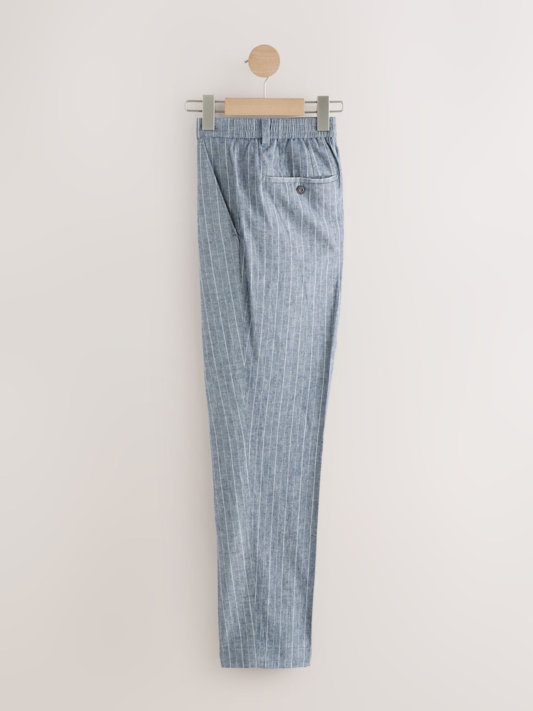 Blau - Normale Passform Streifenhose mit elastischer Rückseite aus Leinenmischung - Image 9 of 12