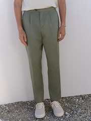 Sage Green Regular Fit Cotton Linen Blend Trousers with Side Adjuster - Image 2 of 9