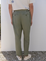 Sage Green Regular Fit Cotton Linen Blend Trousers with Side Adjuster - Image 3 of 9