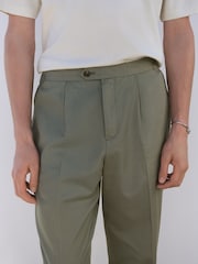 Sage Green Regular Fit Cotton Linen Blend Trousers with Side Adjuster - Image 4 of 9