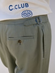 Sage Green Regular Fit Cotton Linen Blend Trousers with Side Adjuster - Image 6 of 9