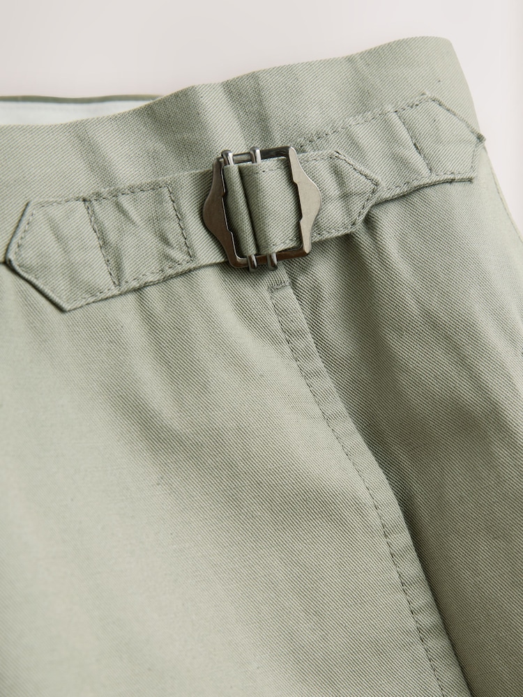 Sage Green Regular Fit Cotton Linen Blend Trousers with Side Adjuster - Image 9 of 9