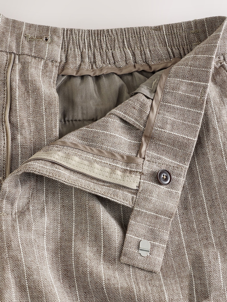 Neutral Regular Fit Linen Blend Stripe Elasticated Back Trousers - Image 12 of 12