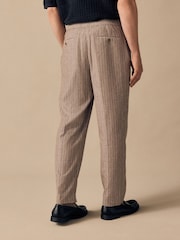 Neutral Regular Fit Linen Blend Stripe Elasticated Back Trousers - Image 3 of 6