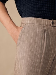 Neutral Regular Fit Linen Blend Stripe Elasticated Back Trousers - Image 5 of 6